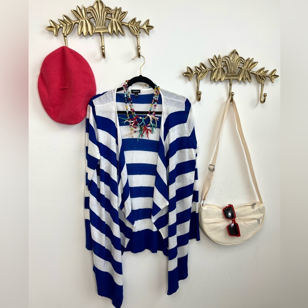 Striped Open-Front Women’s Sweater Cardigan - Blue & White